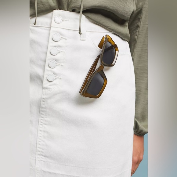 Aideen White Button-Front Denim Mini Skirt Stretch Cotton Blend Raw Hem Sz 10 - Picture 12 of 14